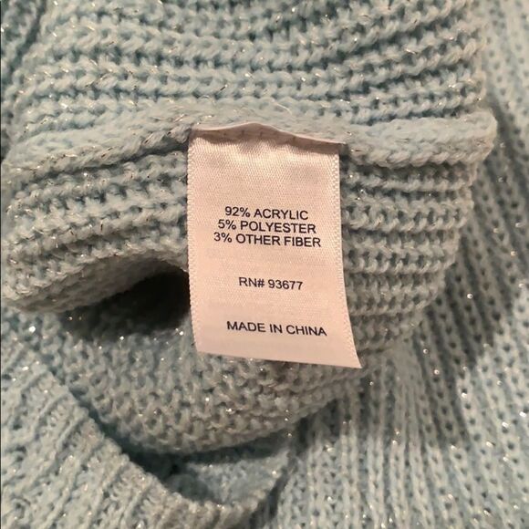 Long Sleeve Pullover Sweater Pale Blue with Metallic Sz L - Picture 10 of 12